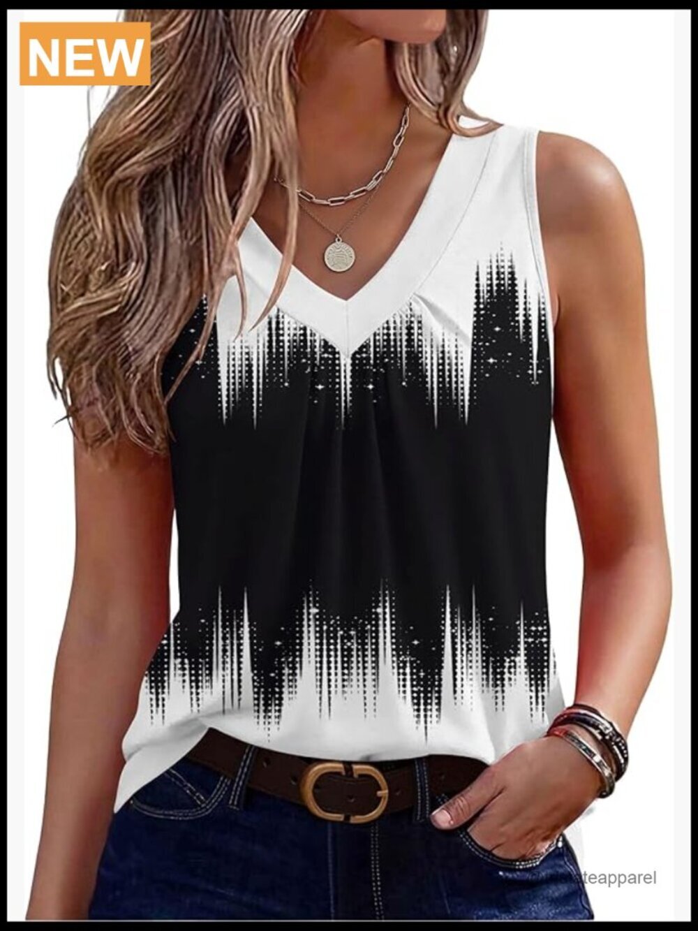 V Neck Pleated Sleeveless Tank Top Loose Fit Summer Blouse